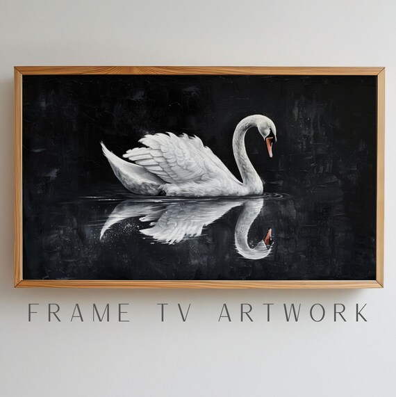 Swan Painting Frame TV Art, frame tv art, black and white frame tv art, frame tv art bird, tv art work, 4k tv art, frame tv art modern