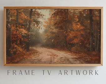 Autumn Forest Road Painting – Woodland Landscape Frame TV Art (Digital Download)