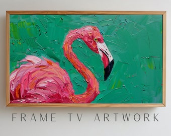 Impasto Pink Flamingo Rahmen TV Kunst, Samsung Rahmen TV Kunst, Rahmen TV Kunst modern, 4k Rahmen TV Kunst, Boho Rahmen TV Kunst, TV Kunstwerk, 4k TV Kunst