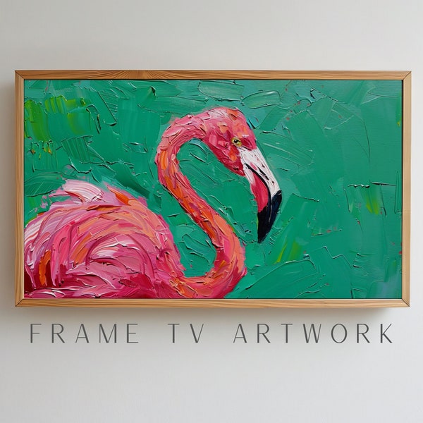 Impasto Pink Flamingo Frame TV Art, samsung frame tv art, frame tv art modern, 4k frame tv art, boho frame tv art, tv art work, 4k tv art