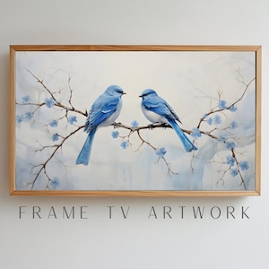 Art tv cadre oiseaux bleus, art tv cadre samsung, art tv cadre moderne, art tv cadre 4k, cadre tv vintage, art tv cadre bohème, tv cadre éclectique