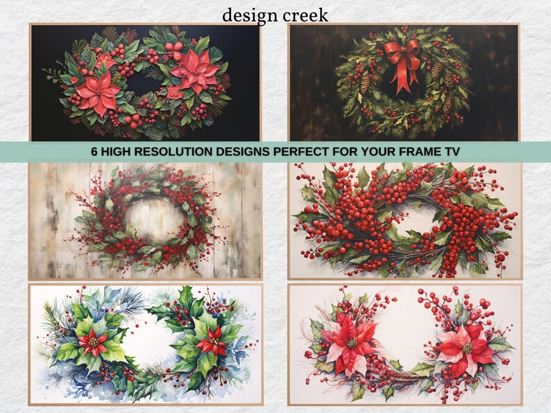 Christmas Wreath Frame TV Art 6 Pack 1, Samsung Frame Tv Art Christmas