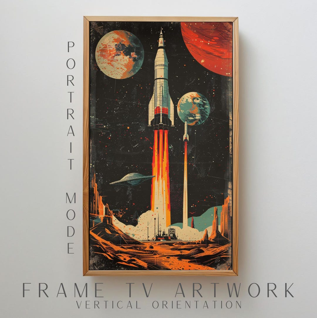 Retro Space Rocket Frame TV Art – Vintage Sci-fi Launch Poster | Mid ...