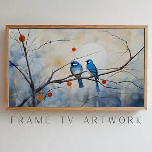Oiseaux bleus cadre TV Art 2, art tv cadre samsung, cadre éclectique pour téléviseur, cadre tv art moderne, cadre tv 4k, cadre tv vintage, art tv cadre bohème
