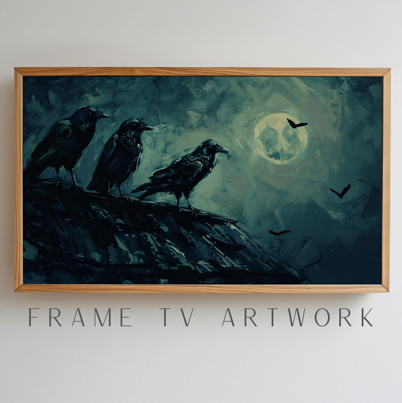 Crow Frame Crows at Midnight TV Art, Frame Tv Halloween Art, Halloween Frame Tv ...