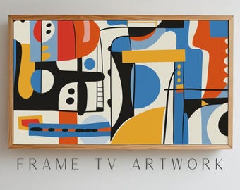 MCM Design tv-kunst, tv-framekunst uit het midden van de eeuw, kleurrijke tv-frame, tv-framekunst, samengestelde tv-frame, boho frame tv-kunst, tv-frame kunst abstract