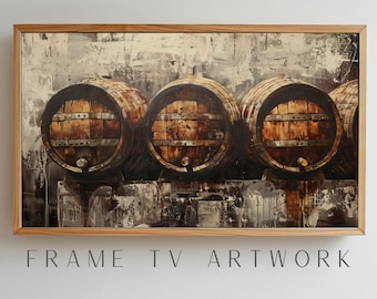 Vintage Bourbon Barrels TV Art, masculine frame tv art, frame tv art paint, samsung frame tv art, curated frame tv, frame tv background