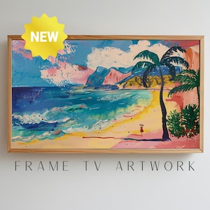 Afternoon Beach Stroll Frame TV Art, frame tv happy, art for-frame tv, frametv-vintage paint, frame tv coastal art, tv frame art vintage