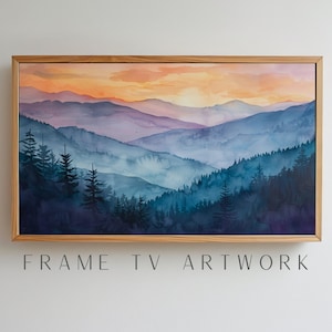 Smokey Mountains TV Art, samsung frame tv art, 4k frame tv, tv art work, 4k tv art, frame tv seasons, watercolor frame tv, clouds frame tv