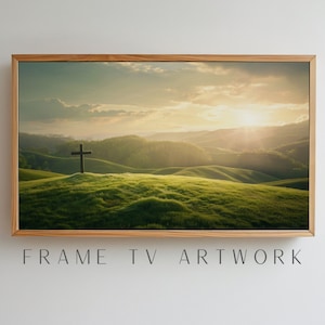 Cross On Hill TV Art, frame tv christian art, frame tv easter art, frame tv art, spring frame tv art, 4k frame tv art, religious tv art