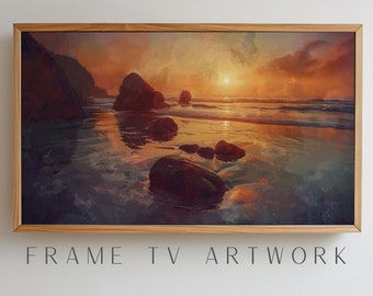 Coastal Sunset Frame TV Art, samsung frame tv art, 4k frame tv art, coastal frame tv art, tv art work, 4k tv art, frame tv sea, tv art ocean