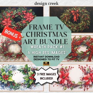 Christmas Wreath Frame TV Art 6 Pack #1, samsung frame tv art christmas, christmas art for frame tv, frame tv christmas art, 4k frame tv art