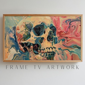 Schädel flüssige Farben TV Kunst, Rahmen TV Kunst Farbe, Samsung Rahmen TV Kunst, kuratierter Rahmen TV, Boho Rahmen TV Kunst, Rahmen TV Hintergrund, 4k Rahmen TV