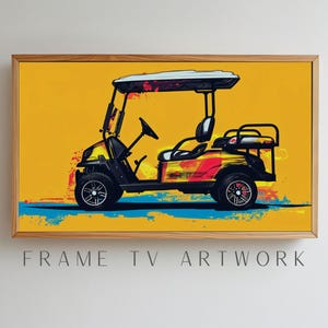 Golf Cart Pop Art TV Art, męska ramka tv art, golfowa ramka tv art, ramka tv art, ramka tv art golf, ramka tv pop art, ramka tv art 4k