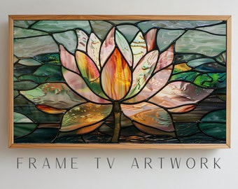 Stained Glass Flower TV Art, boho frame tv art, samsung frame tv art, 4k frame tv, tv art work, art tv plants, artful-frame tv, 4k tv art
