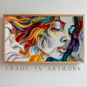 Cornice TV arte donna di carta, cornice tv arte donna, cornice tv curata, cornice tv arte boho, cornice tv arte 4k, cornice tv pop art, cornice tv arte colorata