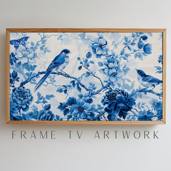 Chinoiserie Birds 2 Frame TV Art, samsung frame tv art, boho frame tv, frame tv painting, 4k frame tv, spring frame tv, eclectic frame tv