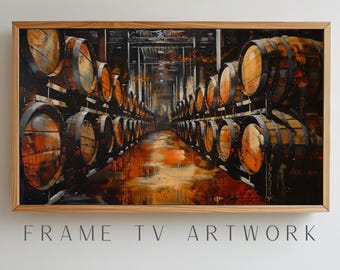 Bourbon Barrel Warehouse TV Art, masculine frame tv art, frame tv art paint, samsung frame tv art, curated frame tv, frame tv background