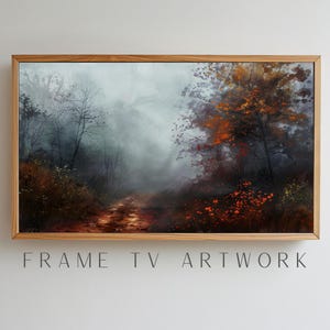 朝霧の散歩のテレビアート、霧の朝のフレームテレビ、暗い雰囲気のフレームテレビアート、フレームテレビアート、フレームテレビの暗いアート、気まぐれなフレームテレビアート
