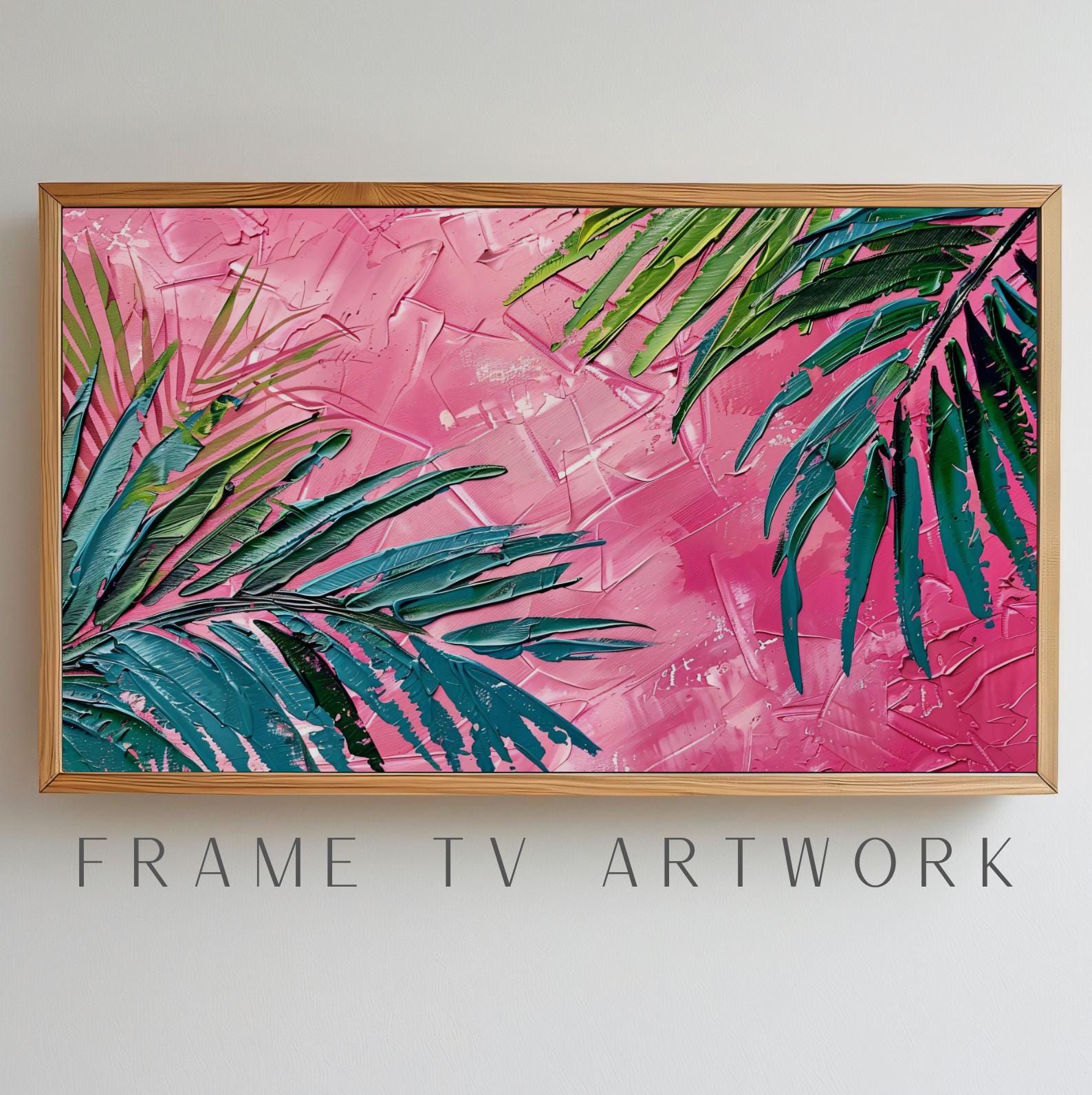Impasto Pink Palm Leaves TV Art, boho frame tv art, tv art work, frame tv art texture, frame tv art, 4k frame tv art, frame tv art paint