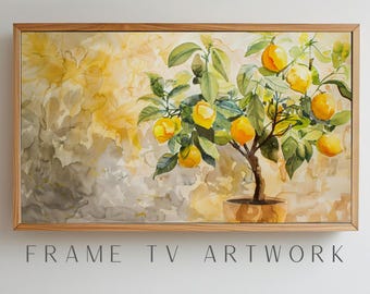 Lemon Tree Watercolor, frame tv watercolor art, lemon frame tv art, fruit frame tv art, frame tv art, frame tv art paint, boho frame tv art