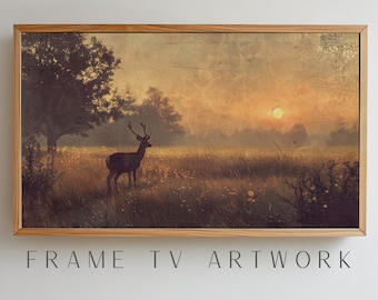 Buck in Feld Malerei TV Art, Samsung Rahmen TV Kunst, Vintage Rahmen TV, Samsung Rahmen TV Kunst, Hirsch Rahmen TV Kunst, 4k Rahmen TV, Scheune Rahmen TV