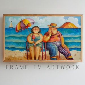 Beach Couple Botero TV Art, ramka botero tv, sztuka ramka tv, sztuka ramka tv 4k, sztuka ramka tv pop art, sztuka tv, kuratorowana ramka tv, ramka tv szczęśliwa