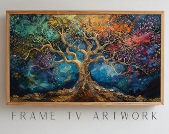 Colorful Tree TV Art, samsung tv frame art, 4k frame tv, boho frame tv art, tv art work, 4k tv art, frame tv art seasons, frame tv art trees