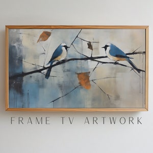 Oiseaux bleus cadre TV Art 3, art tv cadre samsung, tv cadre éclectique, art tv cadre moderne, tv cadre 4k, cadre tv vintage, art tv cadre bohème