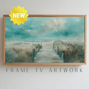 Frame TV Art Beach Boardwalk Painting, frame tv happy, art for-frame tv, frametv-vintage paint, frame tv coastal art, tv frame art vintage