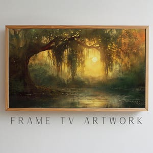 Willow Tree Painting, frame tv art, frame tv art paint, marsh art frame tv, foggy morning frame tv, vintage frame tv art, frame tv art moody