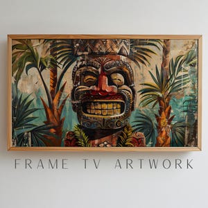 Arte de TV con Dios Tiki Hawaiano, arte de TV con marco hawaiano, TV con marco Hawái, TV con marco tropical, arte de TV con marco, TV con marco 4k, TV con marco hawaiano, obra de arte para TV