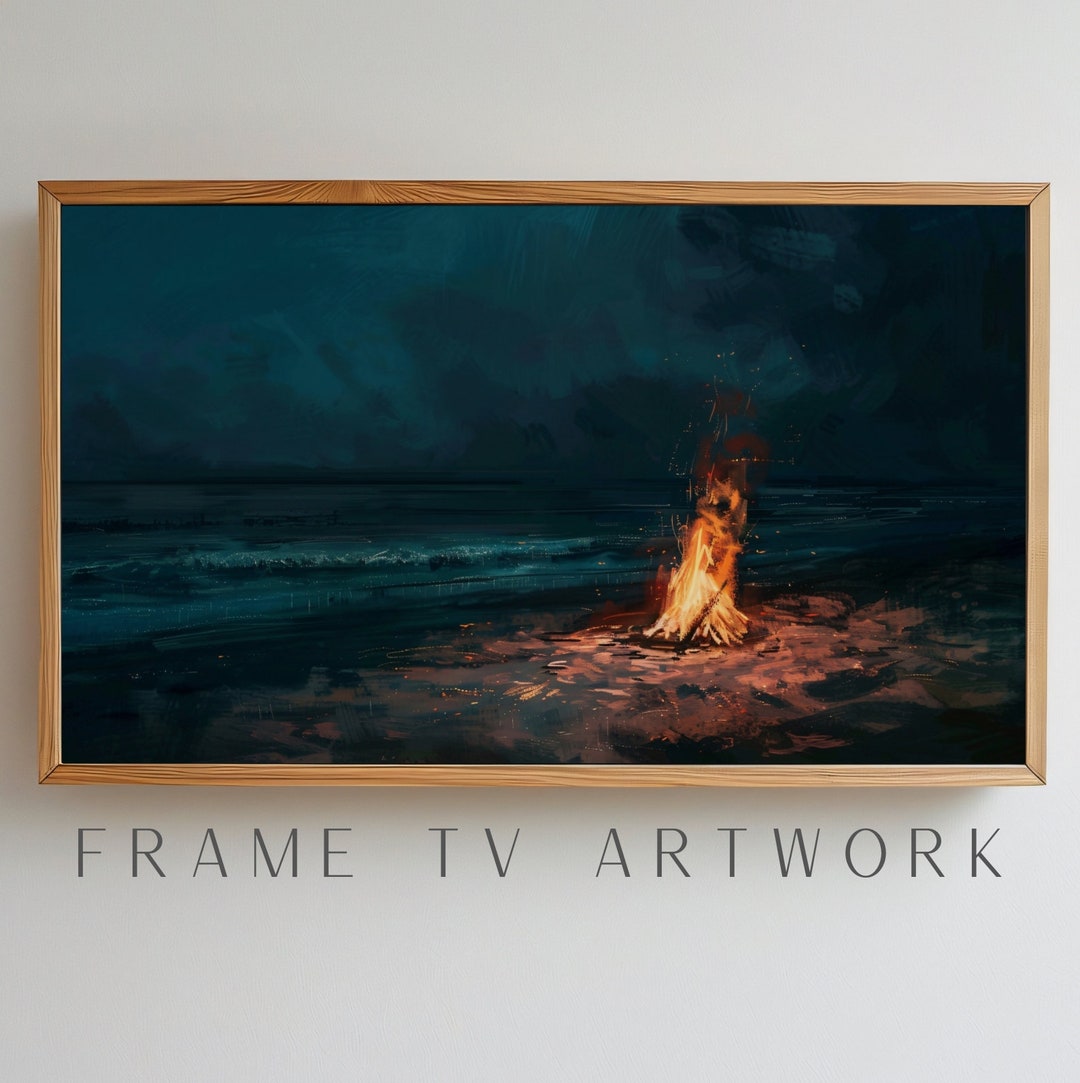 Bonfire Frame Square Beach Bonfire Frame TV Art, Samsung Frame Tv Art, 4k Frame Tv Art ...
