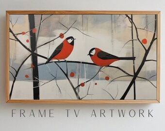 Rode MCM Birds Frame TV Art, samsung frame tv art, eclectische frame tv, frame tv art modern, 4k frame tv, frame tv vintage, boho frame tv art
