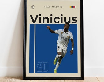 Affiche Vinicius Junior Affiche des joueurs de football du Real Madrid, Art mural de football moderne, joueurs de football de la ligue laliga, Affiche inspirée