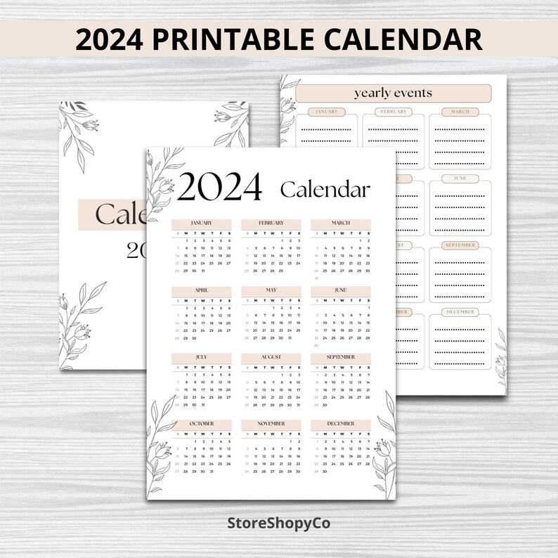 2024 Calendar Printable Small Desk Calendar Large Wall Etsy