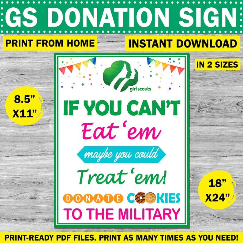 Girl Scout Donation Sign Donate Cookies to the Military Troop Leader ...