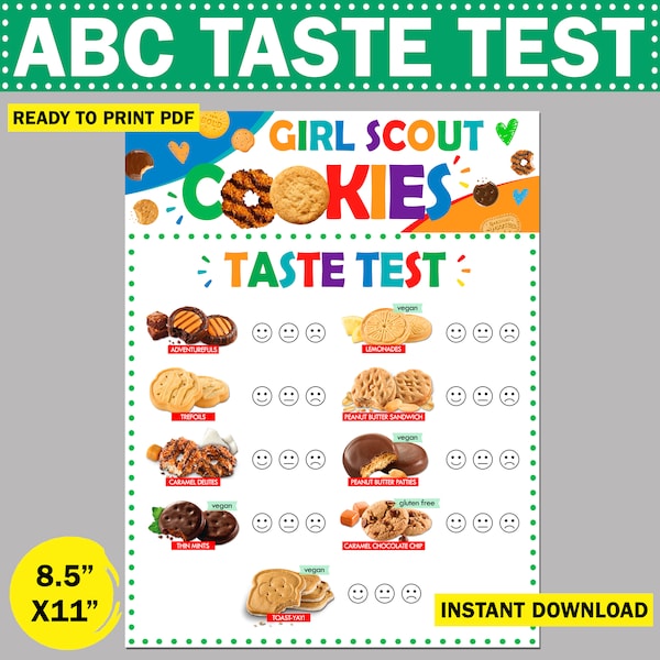 2024 ABC Girl Scout Cookie Taste Test | Smart Baker Cookie Tasting Test | Printable Taste Test Sign | Troop Leader Organizer | JPG & PDF