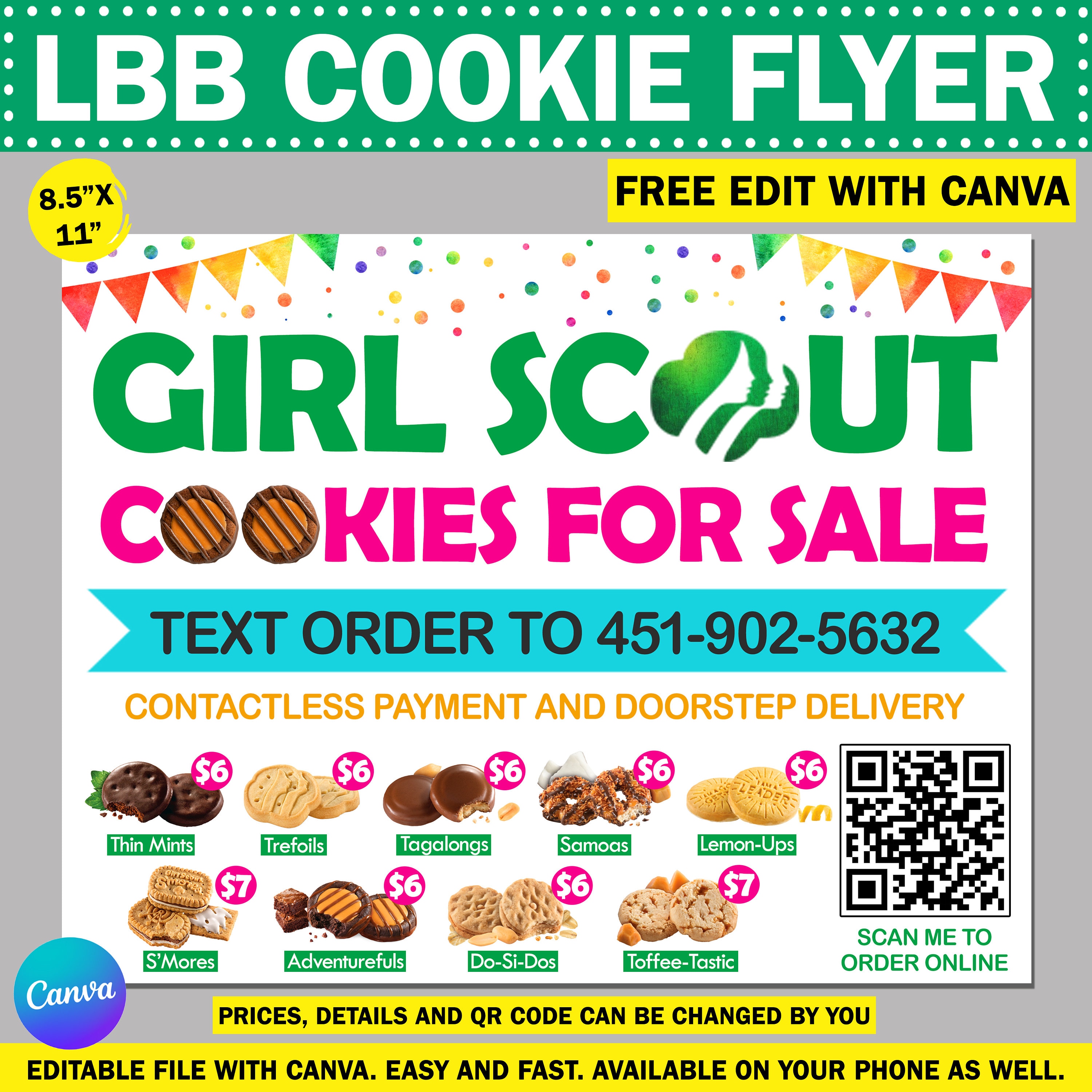 2024 LBB Girl Scout Cookie Flyer With QR Code 8.5x11 Cookie Menu ...