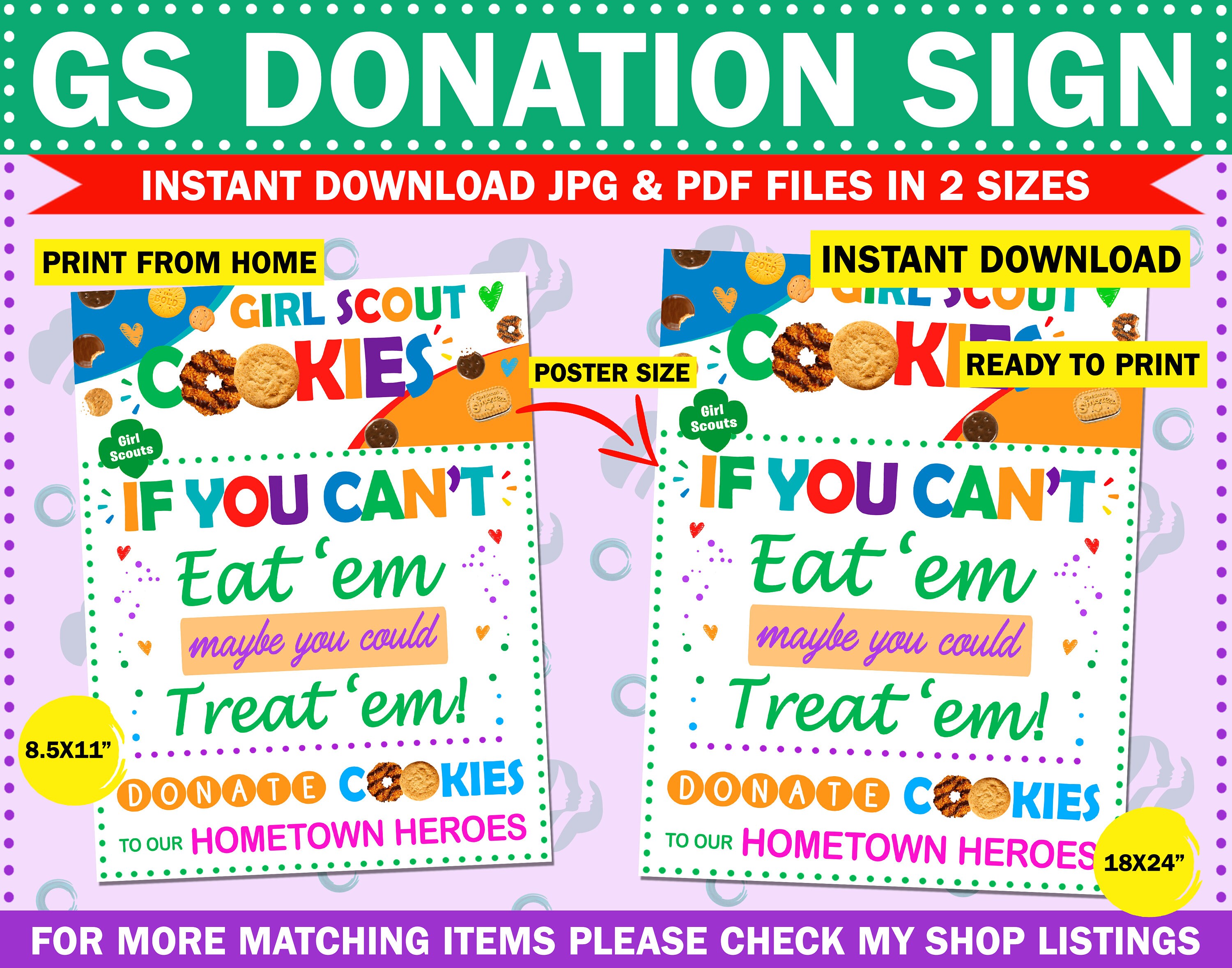 Girl Scout Donation Sign Donate Cookies to Our Hometown Heroes Instant ...