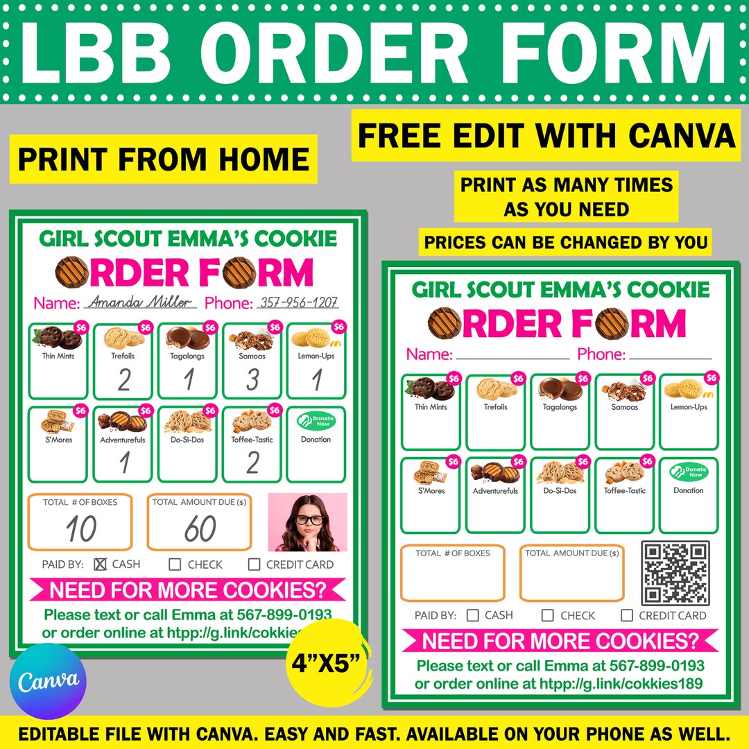 LBB Girl Scout Order Form Editable Price List 2024 Cookie Menu