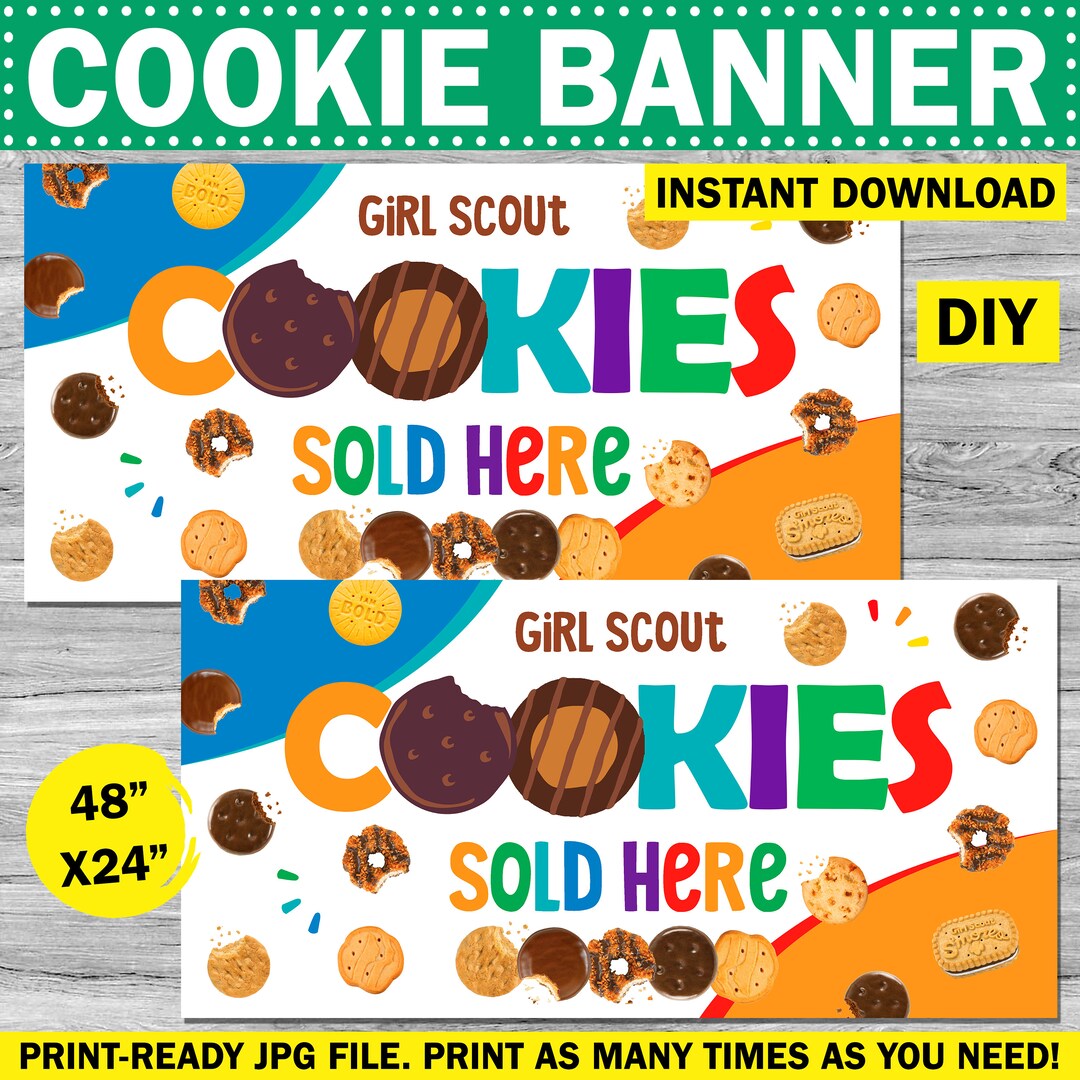 2'x4' Girl Scout Cookie Banner Printable for Sale Here Sign Instant ...