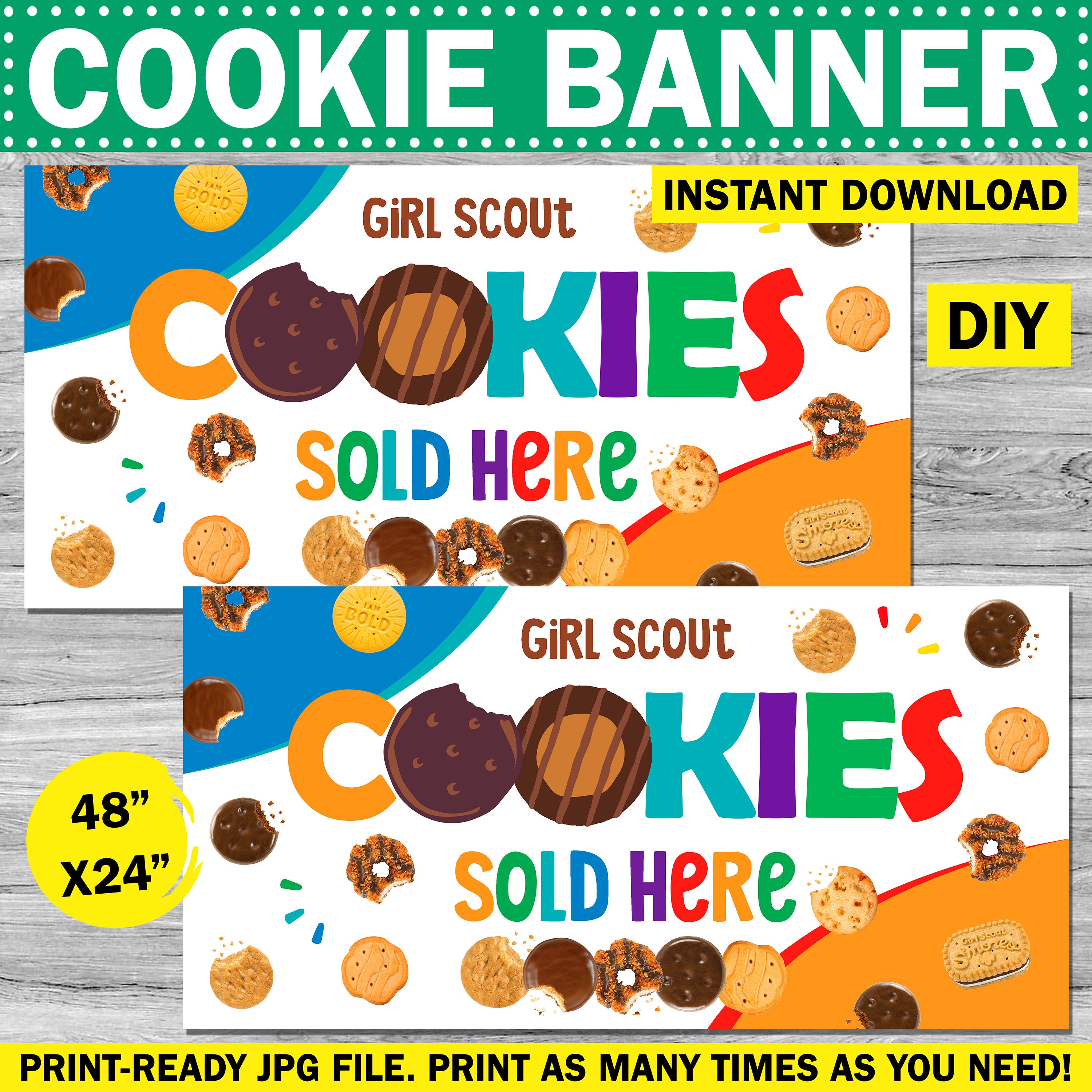 2'x4' Girl Scout Cookie Banner Printable for Sale Here Sign Instant ...