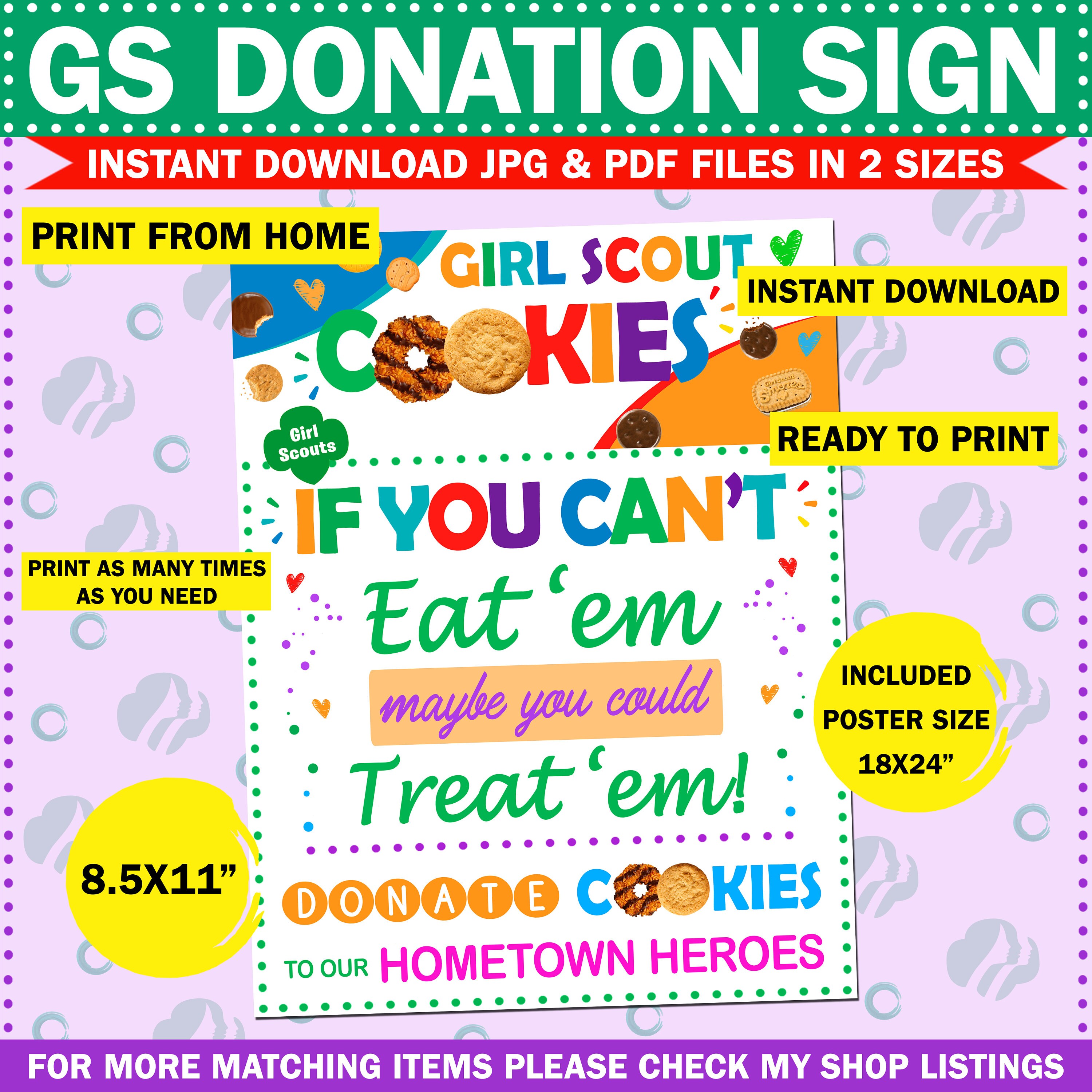 Girl Scout Donation Sign Donate Cookies to Our Hometown Heroes Instant ...