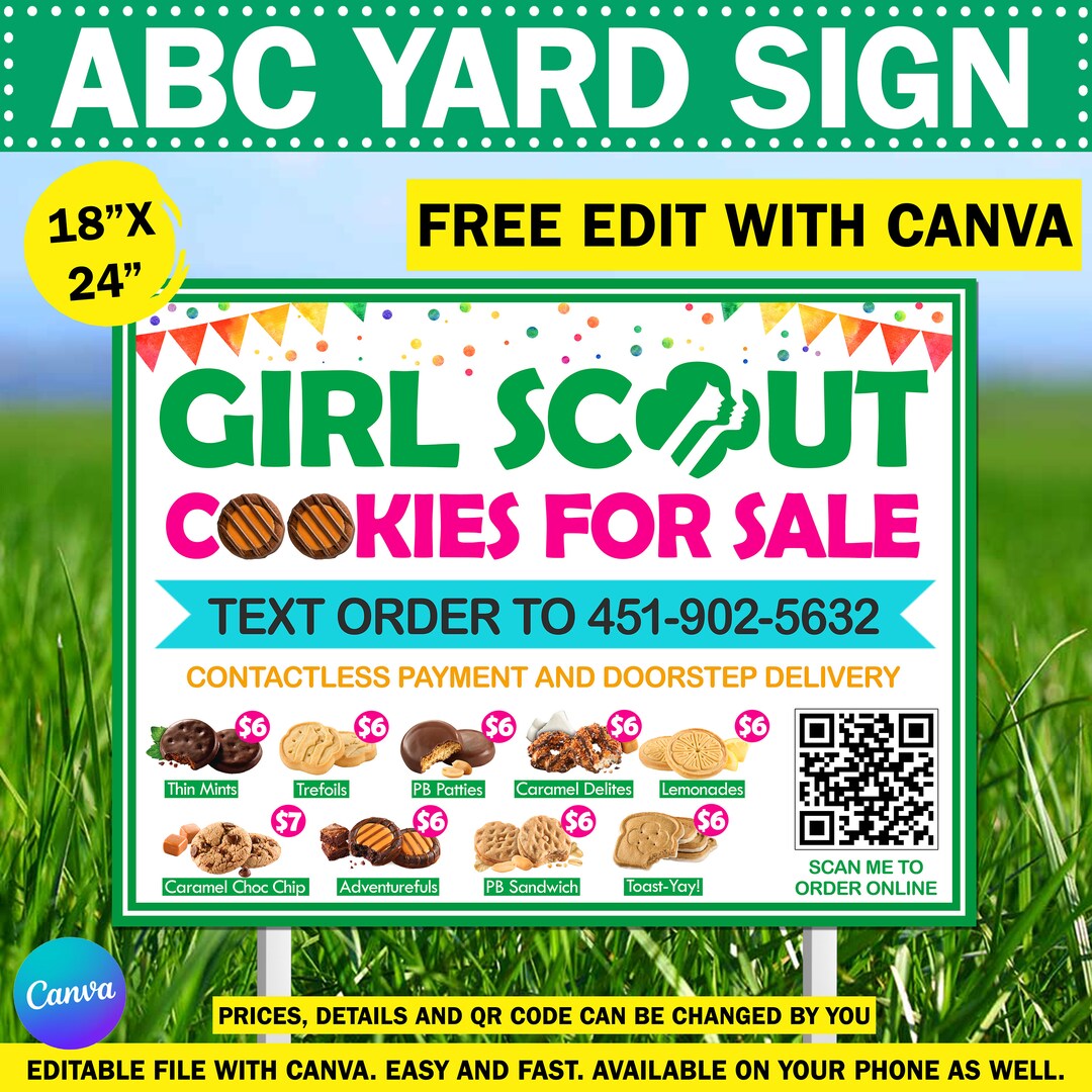 2024 ABC Girl Scout Yard Sign With QR Code 18x24 Cookie Menu Digital ...