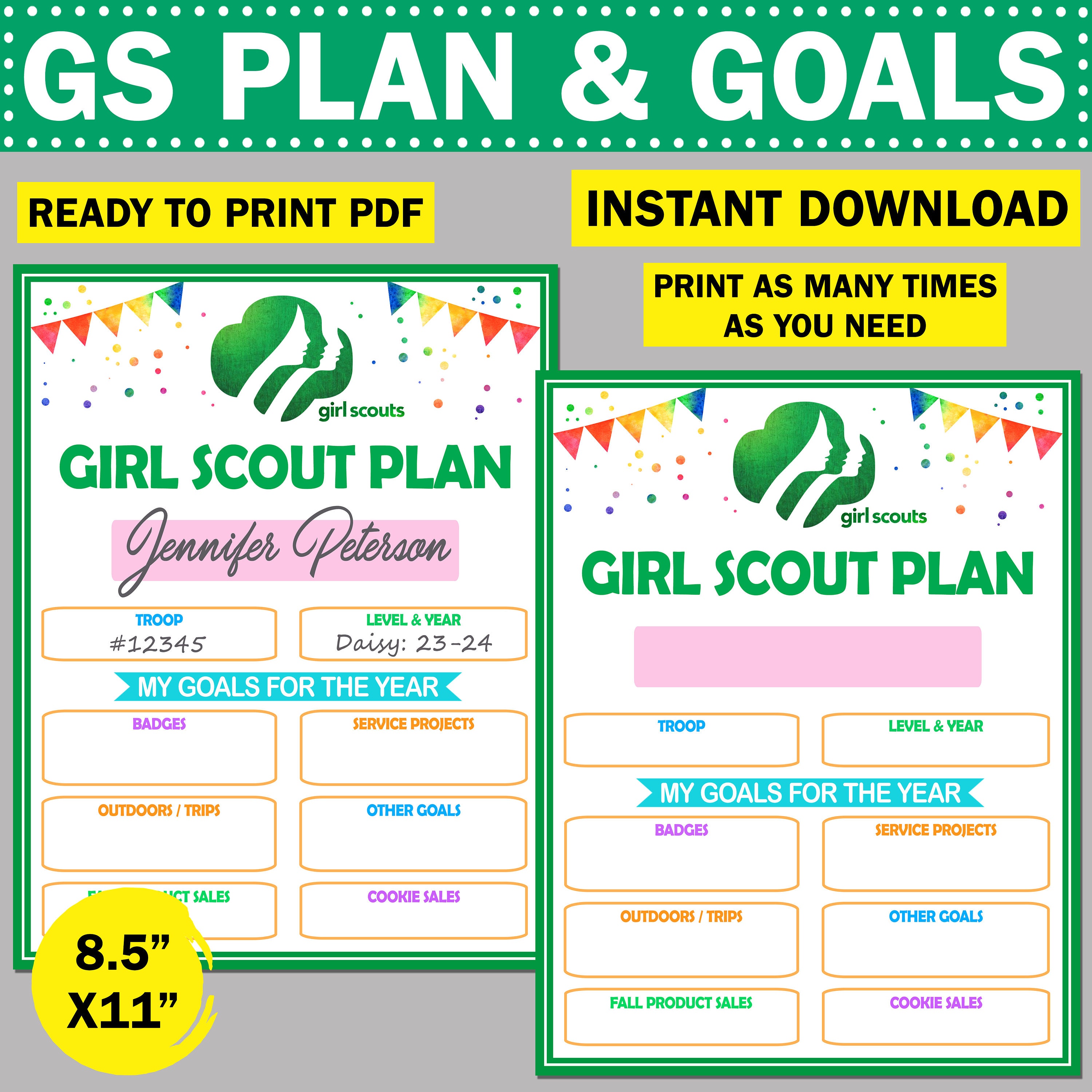 Girls Scout Plan and Goal Planner Troop Meeting Activity Year Cookie ...