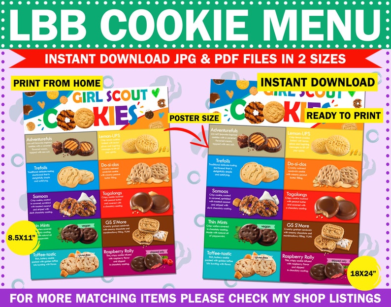 2024 LBB Girl Scout Cookie Menu Cookie Marketing Flyer Printable Cookie