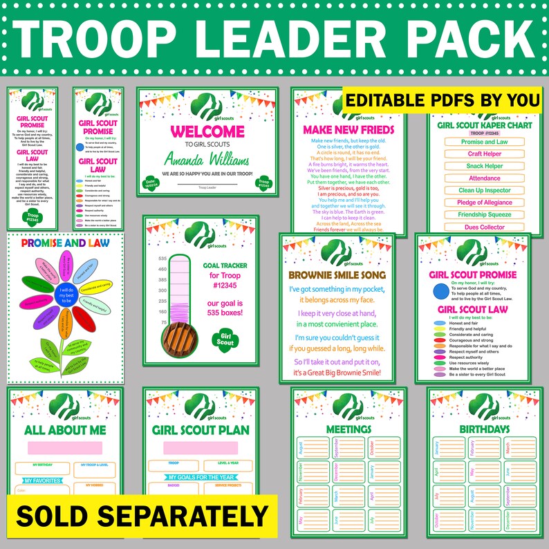 Girl Scout Kaper Chart With Name Labels Printable Troop Leader Meeting Board DIY Weekly Task ...