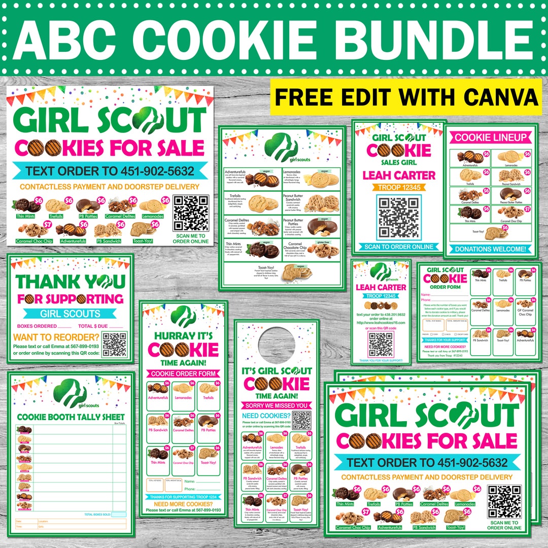 ABC Girl Scout Cookie Printable Bundle Door Hanger Menu Yard Sign Order ...