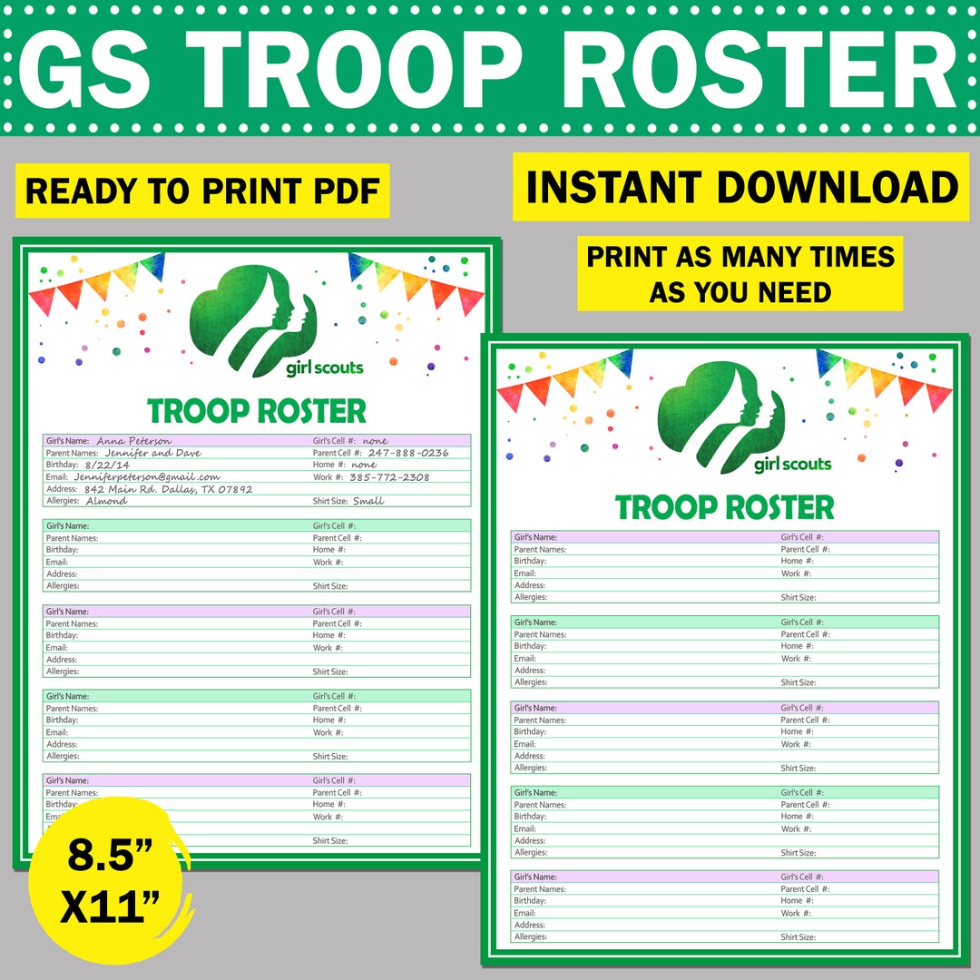 Girls Scout Troop Roster Troop Member List Troop Leader Planner Troop